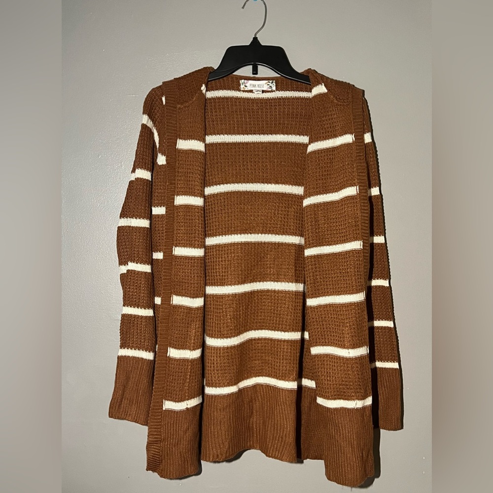 Pink Rose - Rustic Orange & White Cardigan